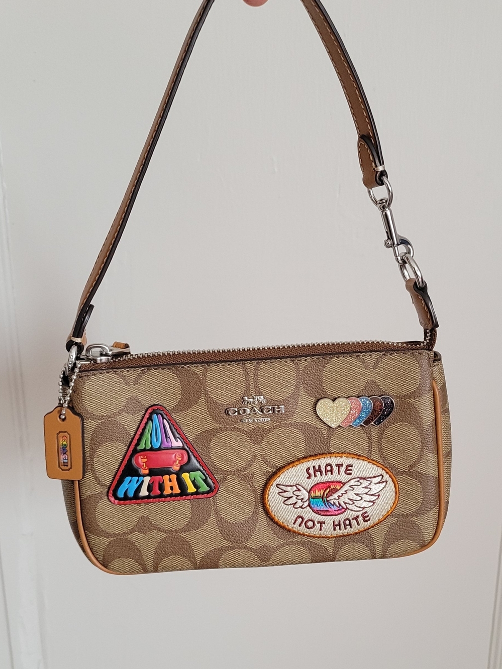 Coach Brown Signature Wristlet with Colorful Patches